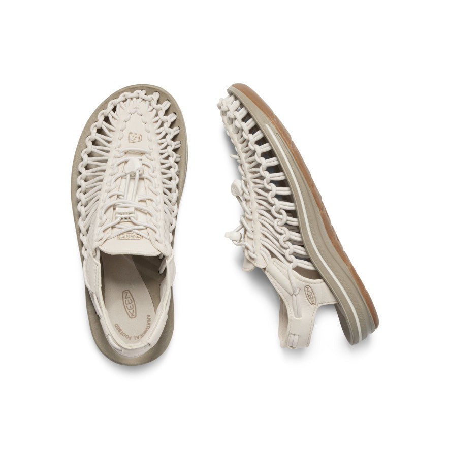 Keen Women's UNEEK Sneaker White Cap/Cornstalk top view and side profile pair