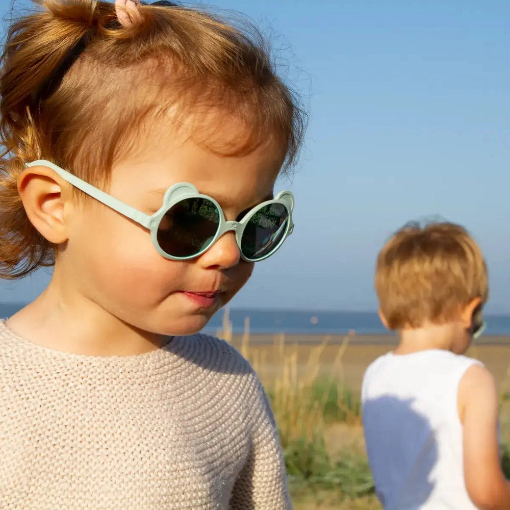 KI ET LA Ki Et La Ourson Sunglasses Almond Green round children sunglasses shown in product color from image 3 of 6 with flexible frame and
