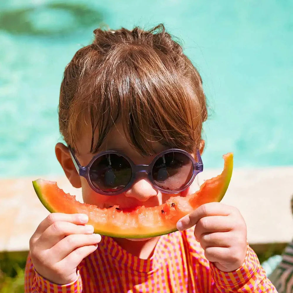 KI ET LA Ki Et La Woam Sunglasses Purple round children sunglasses shown in product color from image 2 of 9 with flexible frame and tinted l