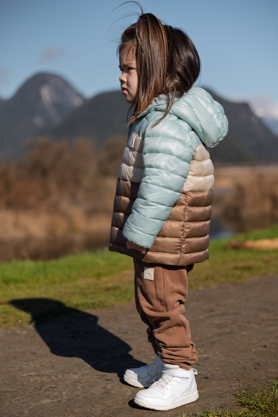 Kidorca Porteau Kids Reversible Puffer Jacket - Blue Haze – Outdoor side fit