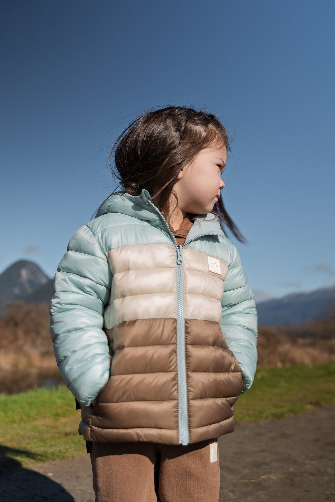 Kidorca Porteau Kids Reversible Puffer Jacket - Blue Haze – Outdoor front fit