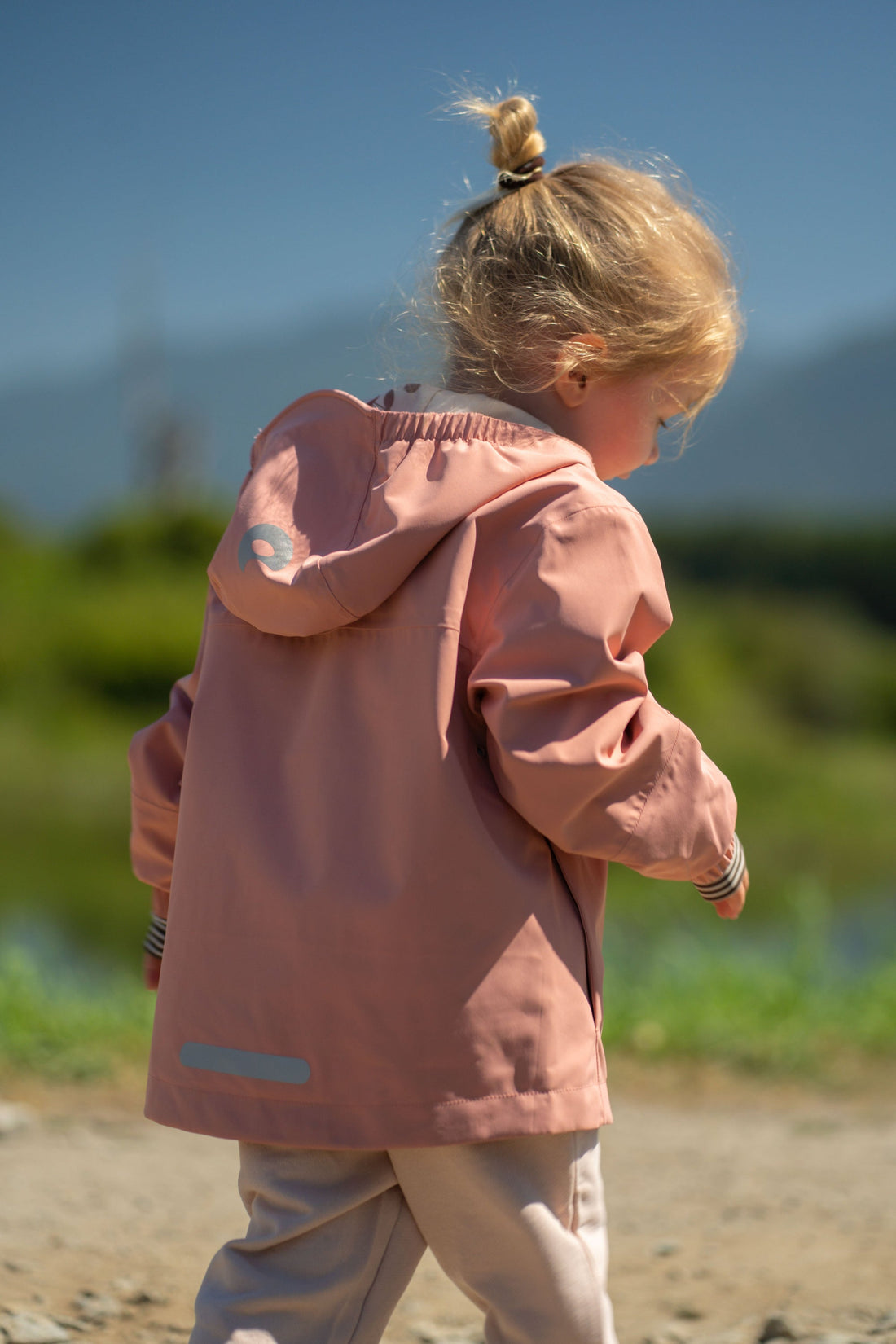 Kidorca Tofino Kids Rain Jacket - Cameo / Cherry – Outdoor back view