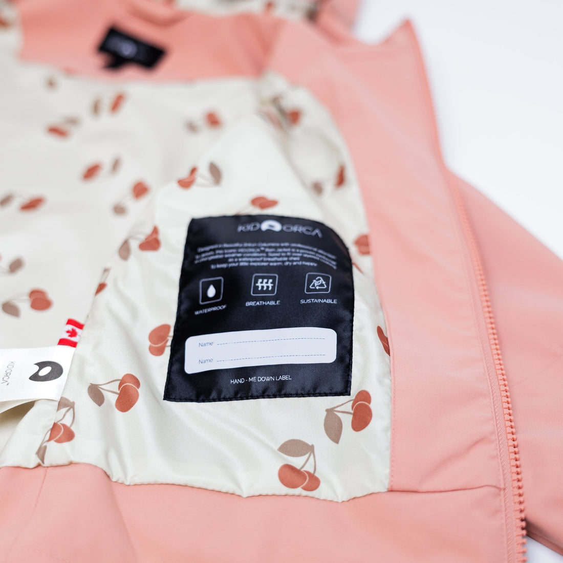 Kidorca Tofino Kids Rain Jacket - Cameo / Cherry – Interior detail