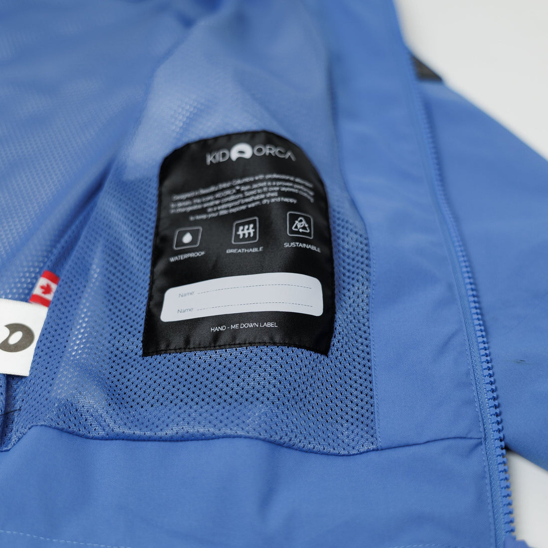 Kidorca Tofino Kids Rain Jacket - Dutch Blue – Interior label