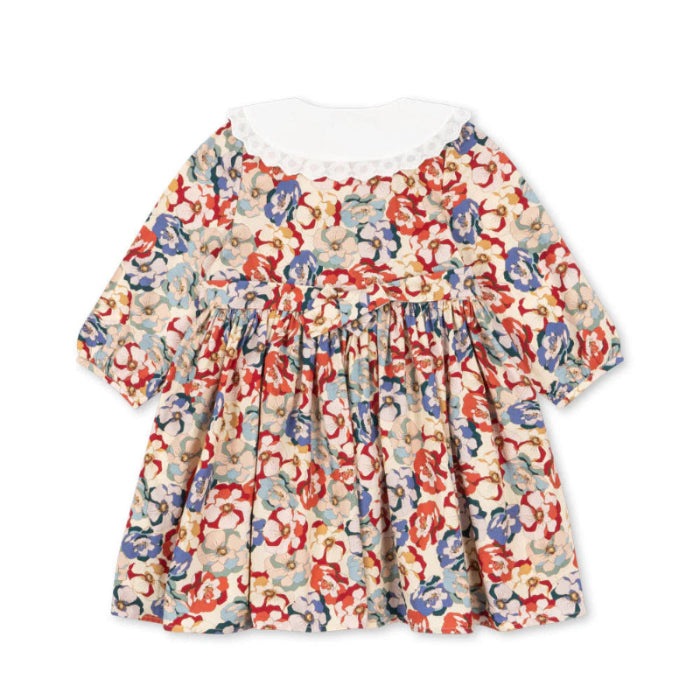 Konges Slojd Coeur Collar Dress in La Rosa floral print with white collar, GOTS-certified