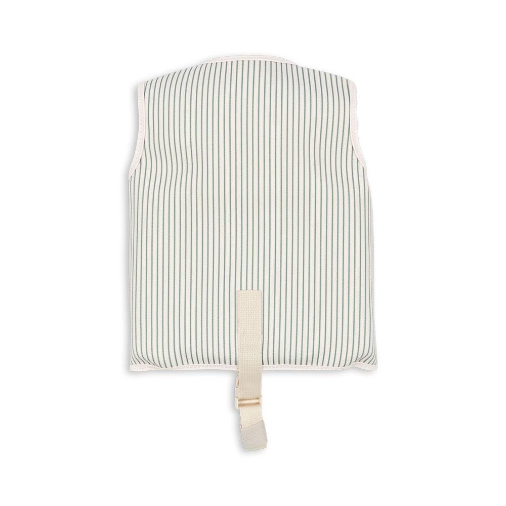 Konges Slojd Ellis Swim Vest Tea Stripe, cream fabric with teal stripes, back view with beige adjustable strap.