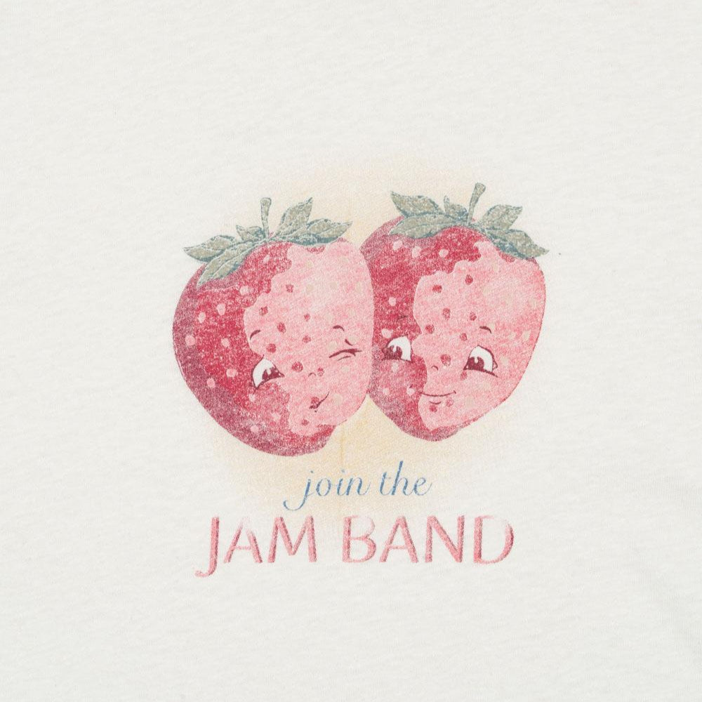 Konges Slojd Era Tee Off-White with Jam Band strawberry graphic, two smiling berries pressed together.