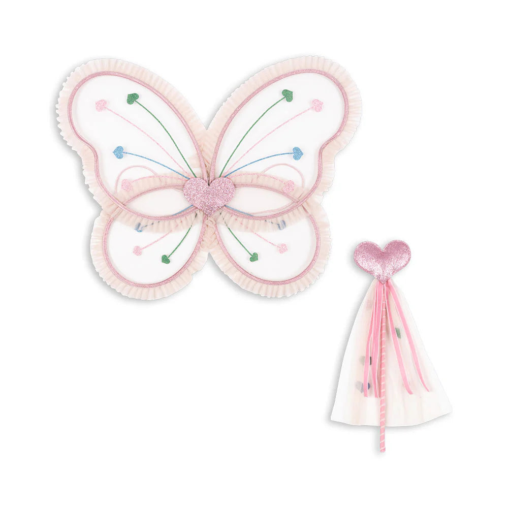 Konges Slojd Fairy Frill Costume Heart Mix Butterfly Wings and Wand Set in Pink