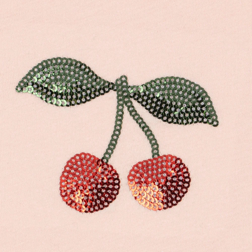 Konges Slojd Famo Puff Tee in Pale Blush with sequined cherry motif