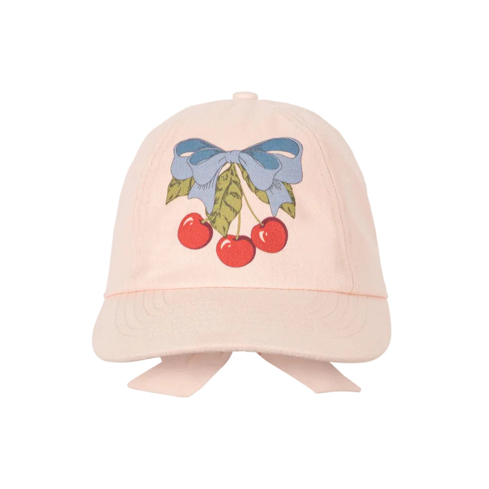 Konges Slojd Frankie Bow Cap in Chintz Rose with Cherry Print and Blue Bow
