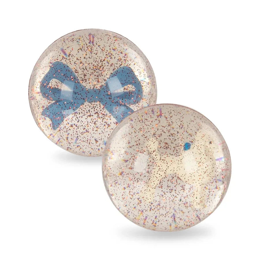 Konges Slojd Glitter Bouncing Ball Set Poodle/Bow, clear glitter balls (2) with blue bow detail visible