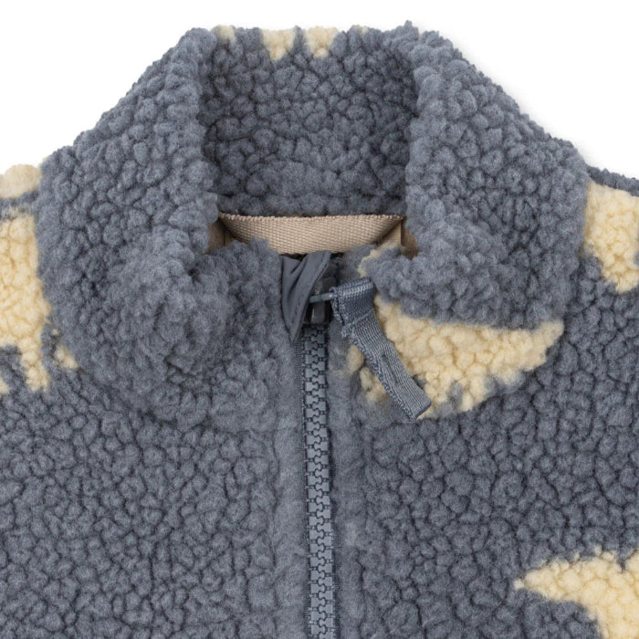 Konges Slojd Jody Teddy Vest Dino Mist, blue-gray teddy fleece coat for babies with zipper
