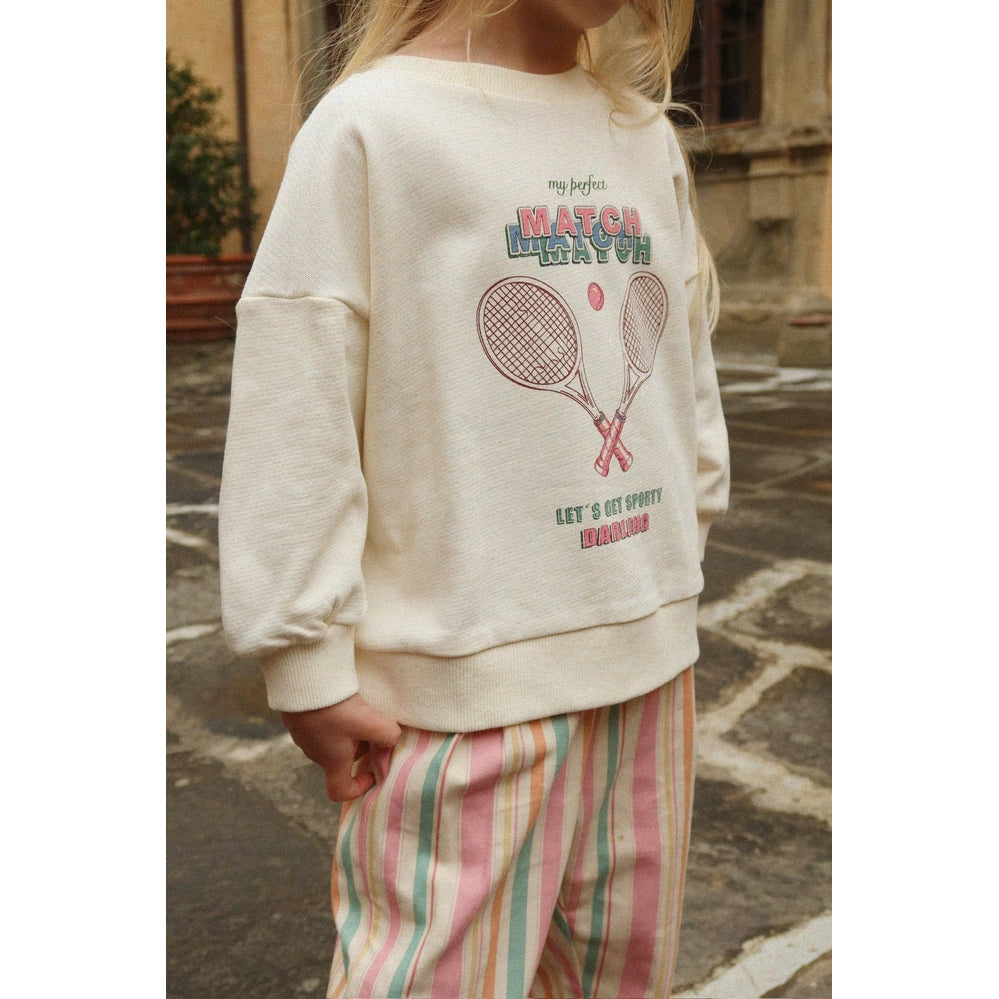 Konges Slojd Loupy Lou Sweatshirt in Buttercream with tennis racket graphic