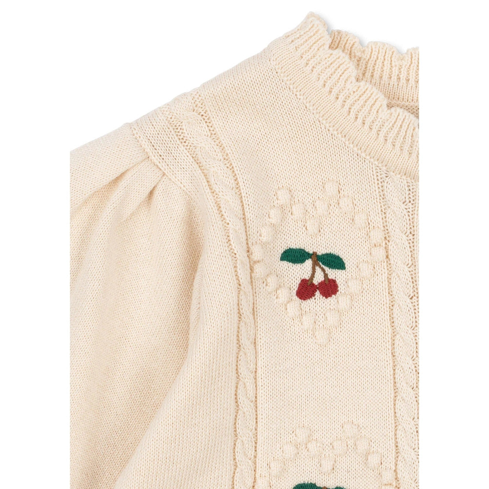Konges Slojd Soleil Cardigan in Pearled Ivory with cherry embroidery