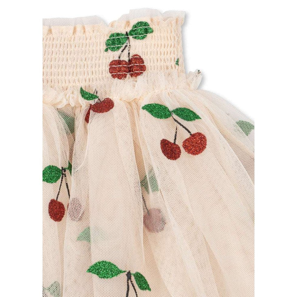Konges Slojd Tullie smock skirt in sheer tulle with glitter cherry print and smocked waist