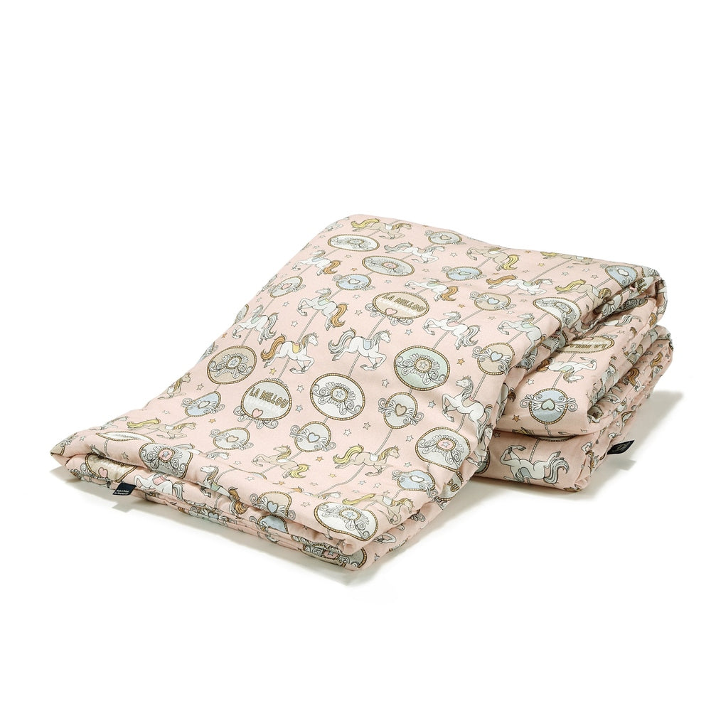 La Millou bamboo bedding set Dream Lunapark, pink with unicorn motif, folded