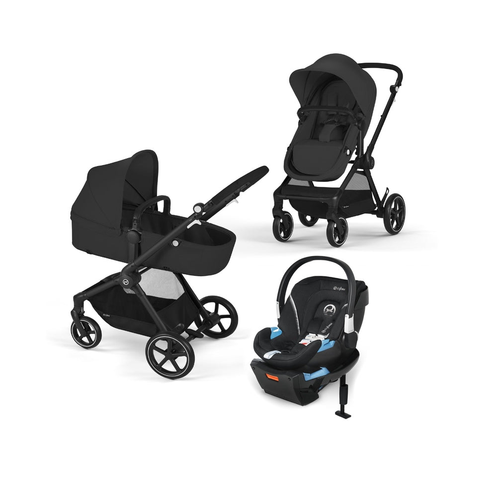 Lifestyle image of the Cybex Eos 5-In-1 Travel System Stroller + Lightweight Aton 2 Infant Car Seat With Sensor Safe with aton 2 infant car seat and sensorsafe.