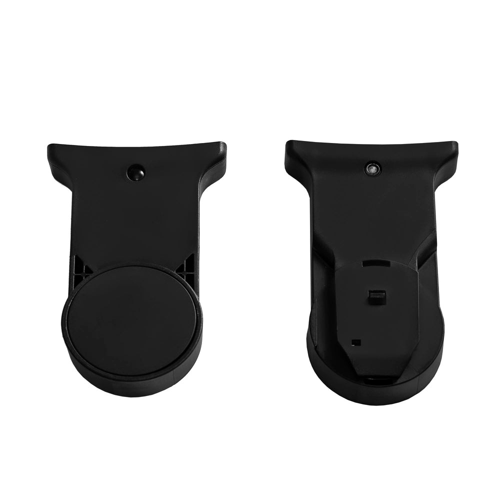 Lifestyle image of the Cybex Gazelle S Infant Car Seat Adapters For Britax black plastic pair for stroller attachment.
