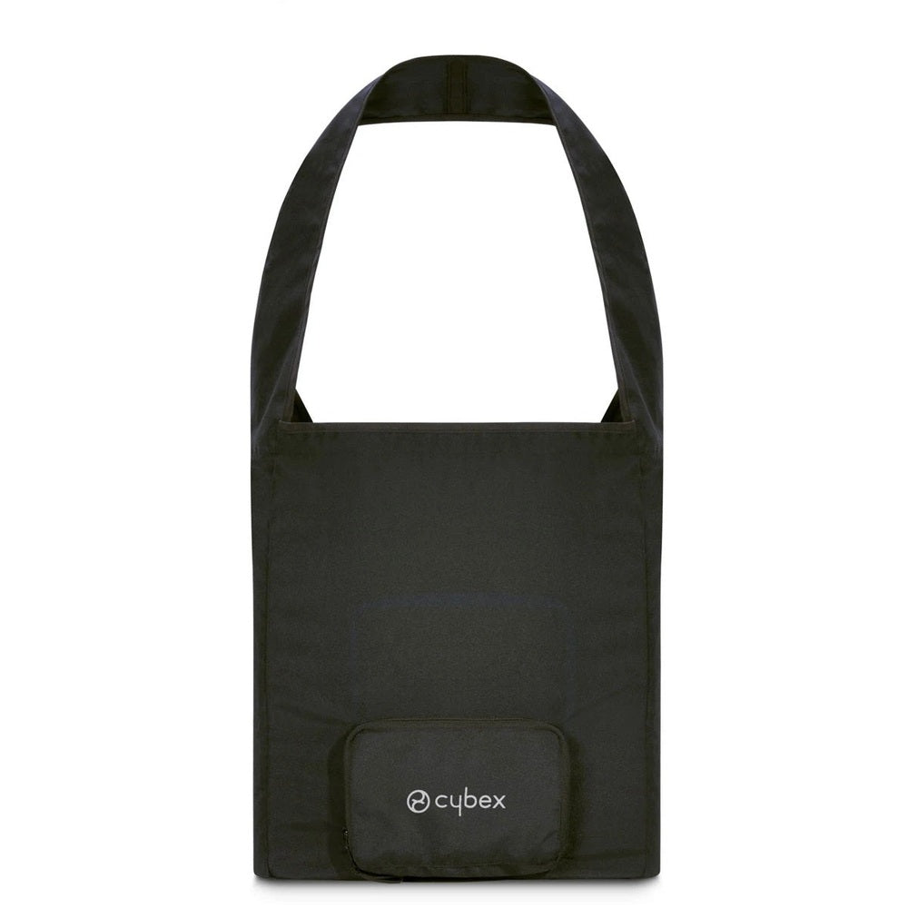 Lifestyle image of the Cybex Libelle Travel Bag black with front zip pouch for stroller accessories.