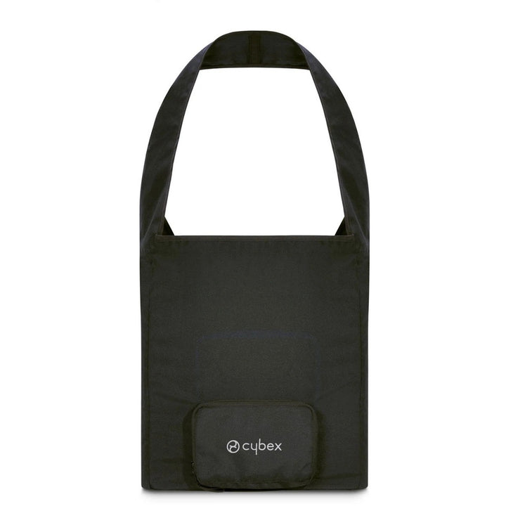 Lifestyle image of the Cybex Libelle Travel Bag black with front zip pouch for stroller accessories.