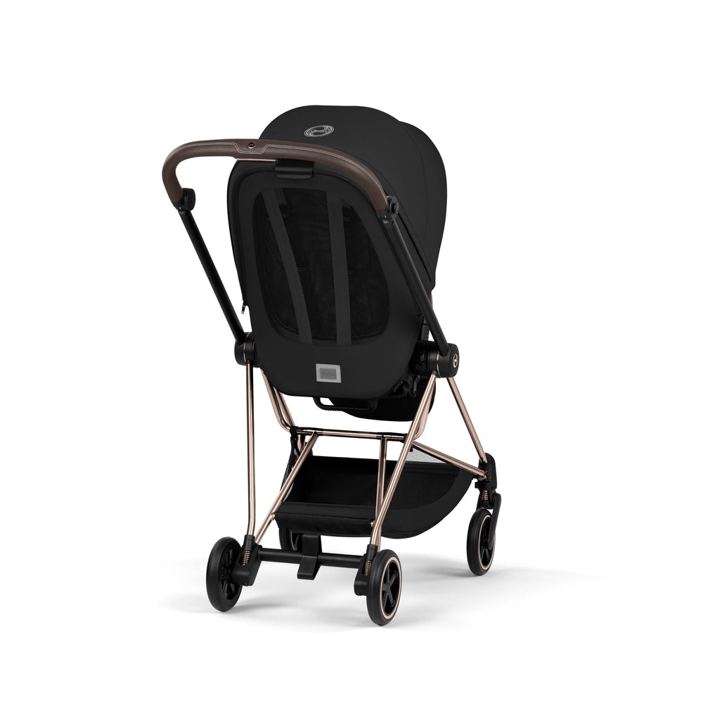 Cybex Platinum Mios 5 Rose Gold frame with Sepia Black Lux Seat — rear view