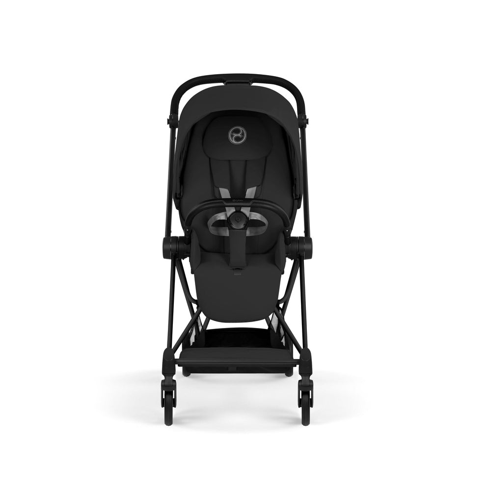 Cybex Platinum Mios 5 Matte Black frame with Sepia Black Lux Seat — front view with inlay
