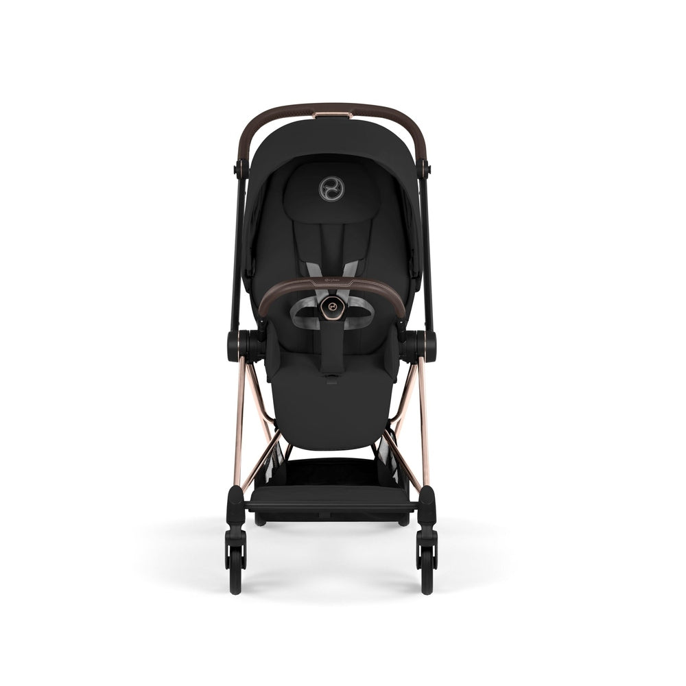 Cybex Platinum Mios 5 Rose Gold frame with Sepia Black Lux Seat — front view with inlay