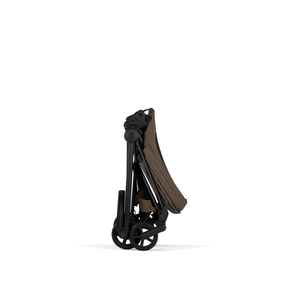 Cybex Platinum Mios 5 Matte Black frame with Coconut Brown Lux Seat — folded view