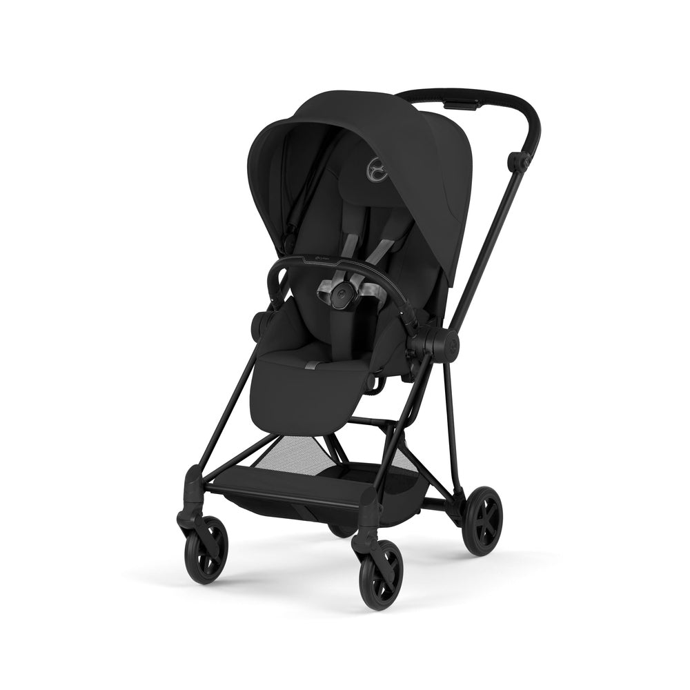 Cybex Platinum Mios 5 Matte Black frame with Sepia Black Lux Seat — front three-quarter view