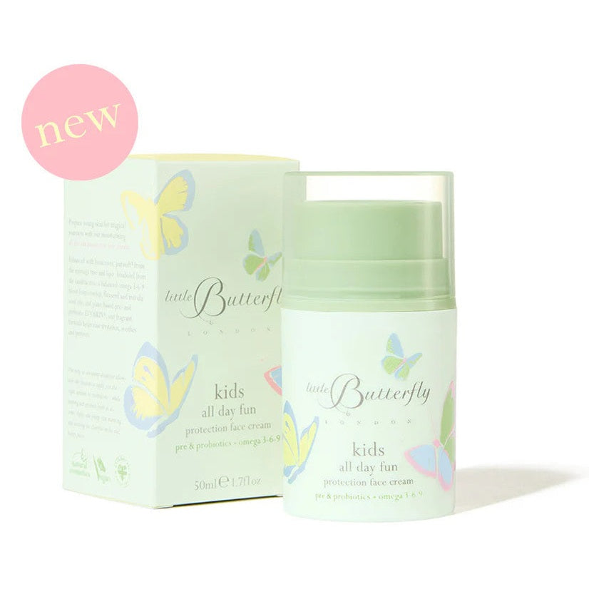 Little Butterfly London kids all day fun protection face cream 50 ml with pastel butterfly packaging