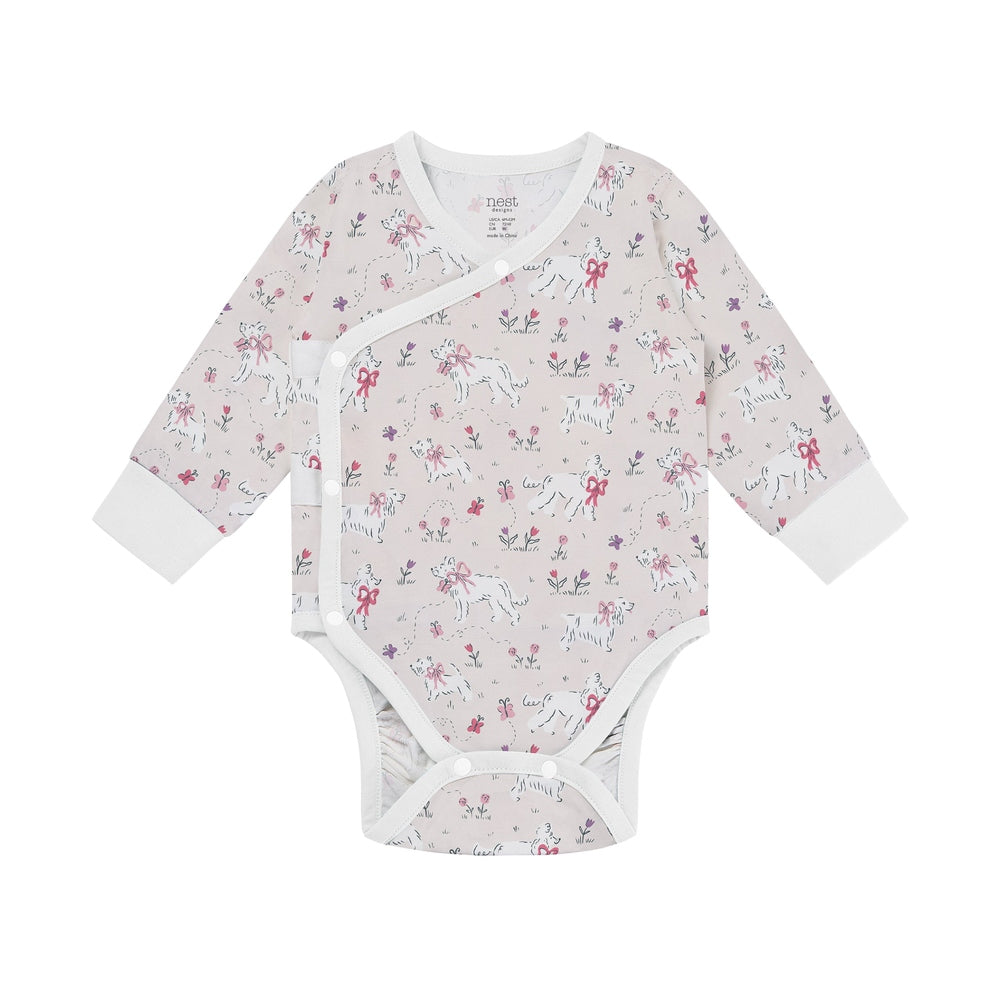 Nest Designs Long Sleeve Kimono Onesie Doggie Meadow