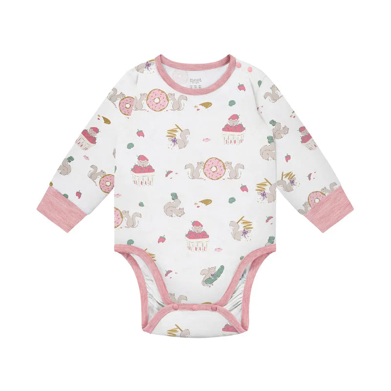 Nest Designs Long Sleeve Kimono Onesie Very Squirrelly