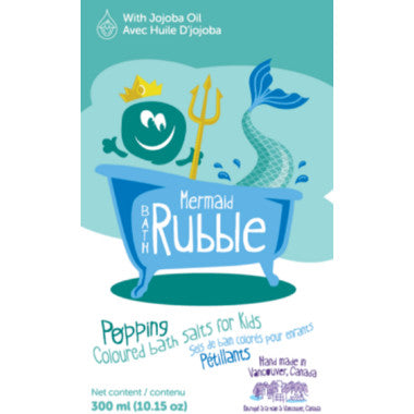 Loot Toy Co Bath Rubble Mermaid bath salts for kids in turquoise packaging with mermaid illustration