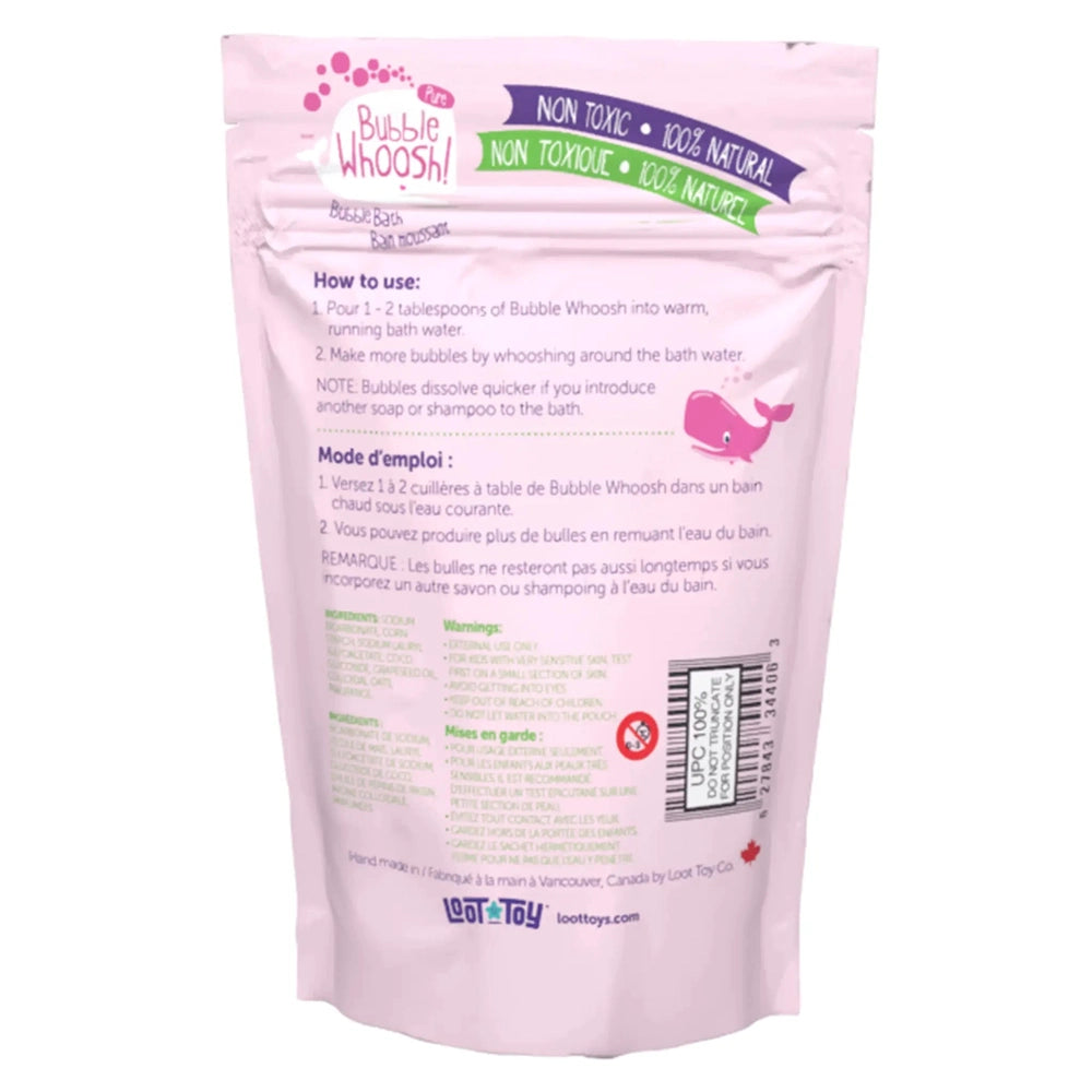 LOOT TOY CO. Loot Toy Co Bubble Whoosh Pure Berries resealable pouch with bilingual instructions and whale graphic img 2/2