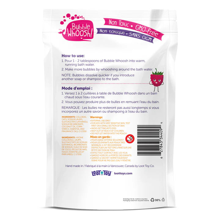 Loot Toy Co Foaming Bath Powder Raspberry for babies, raspberry-scented bubbles and gentle cleansing