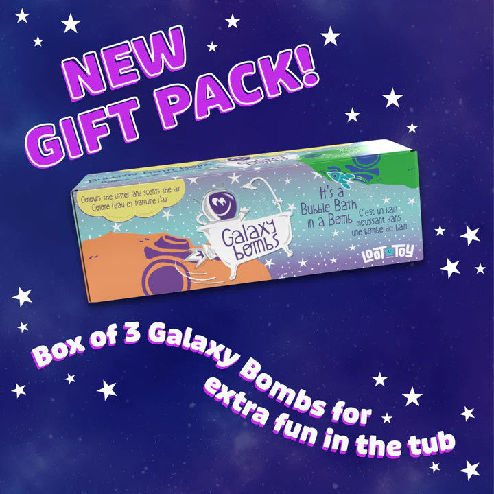 Galaxy Bombs Gift Pack by Loot Toy Co, 3 bath bombs in a colorful space-themed box