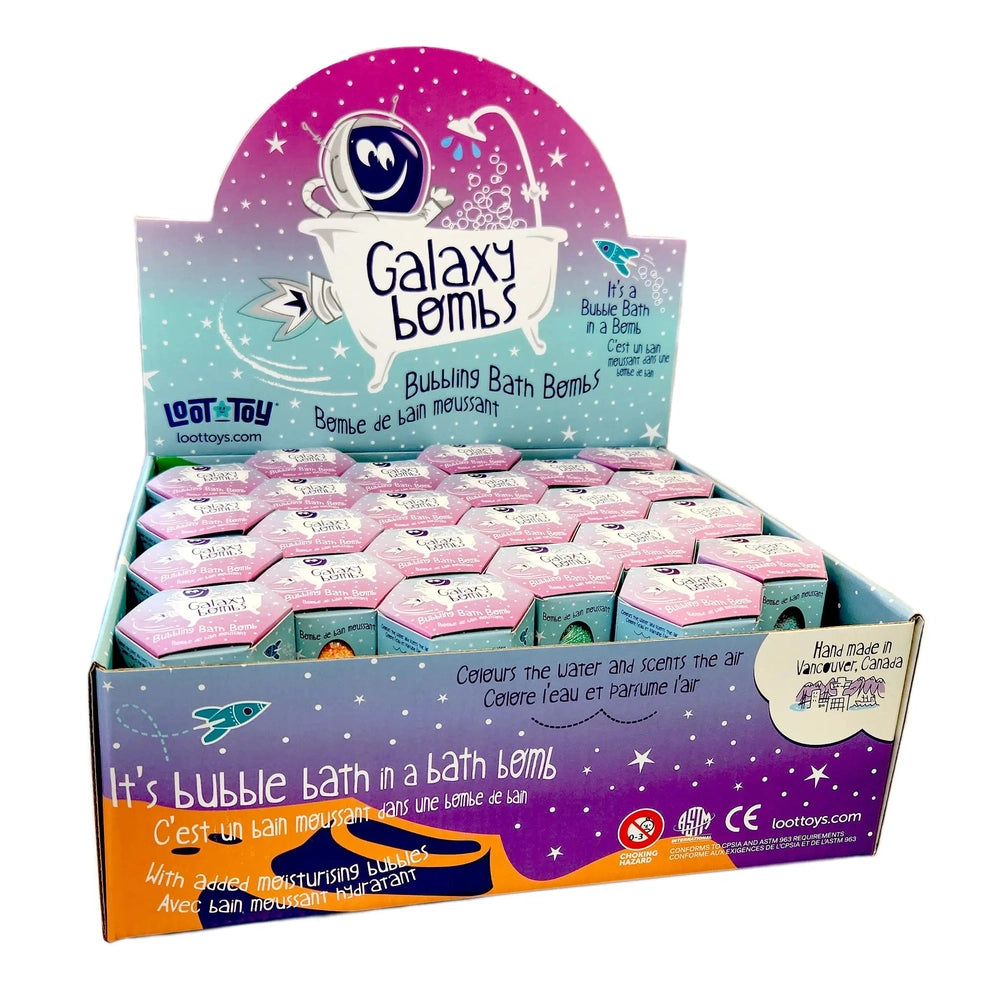 LOOT TOY CO. Loot Toy Co Galaxy Bubbling Bath Bomb hooded bath towel shown in image 4 of 8 with animal-inspired details and wrapped child vi