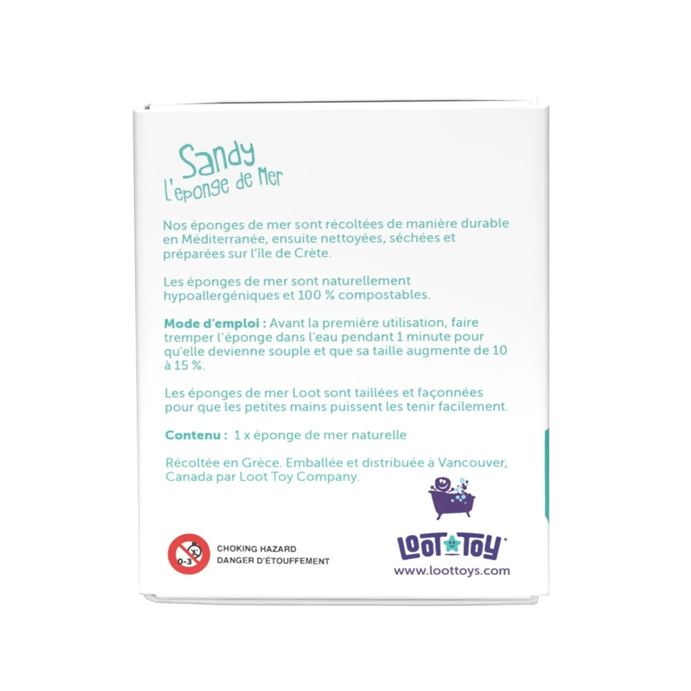 LOOT TOY CO. Loot Toy Co Sandy the Sea Sponge Product packaging with French instructions and warning labels img 4/4