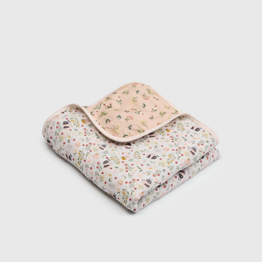 Loulou Lollipop Baby Muslin Quilt in Tanboocel® Bamboo Viscose - Bumble Bees — folded quilt showing the printed front and reverse.