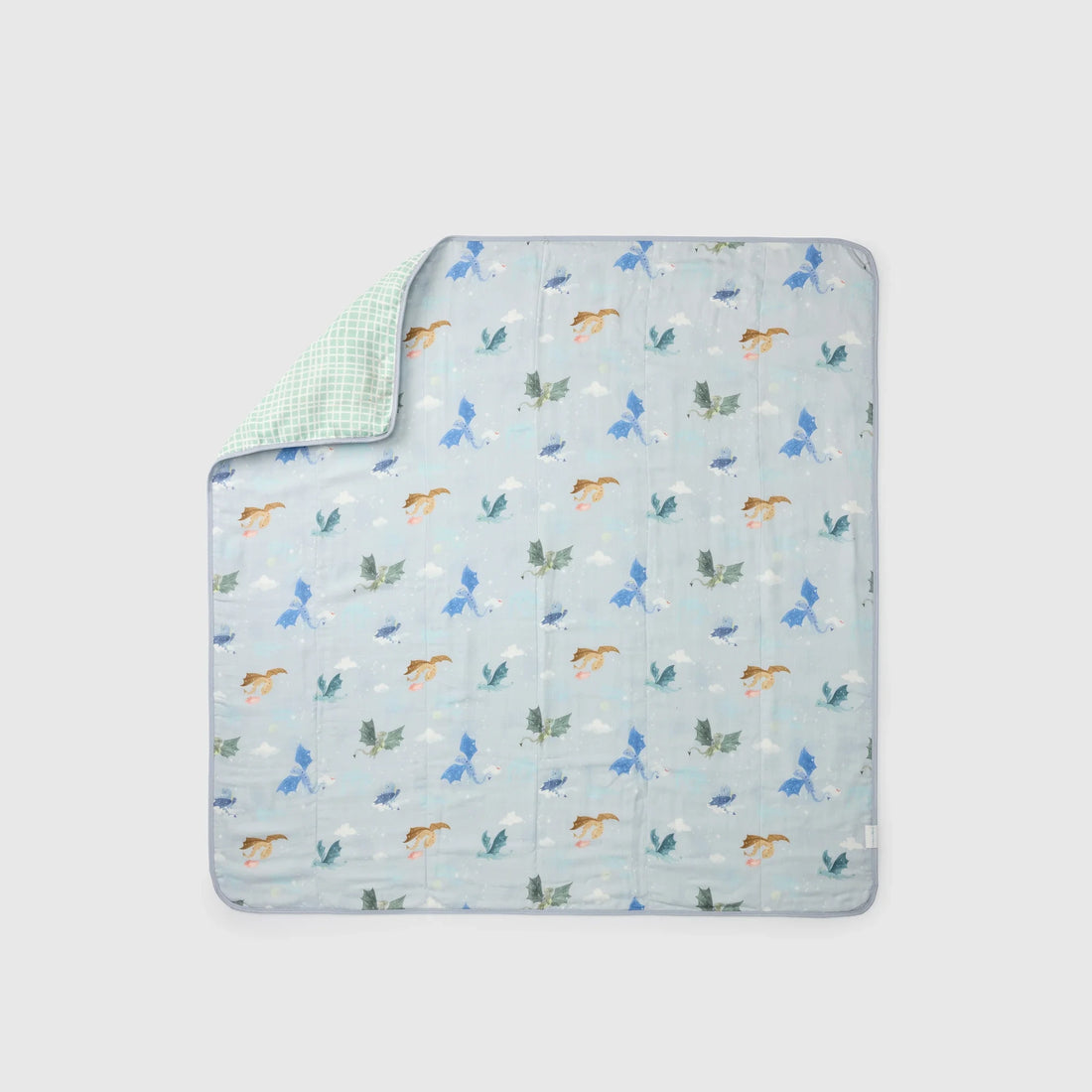 Loulou Lollipop Baby Muslin Quilt in Tanboocel® Bamboo Viscose - Magical Dragons — front product view.