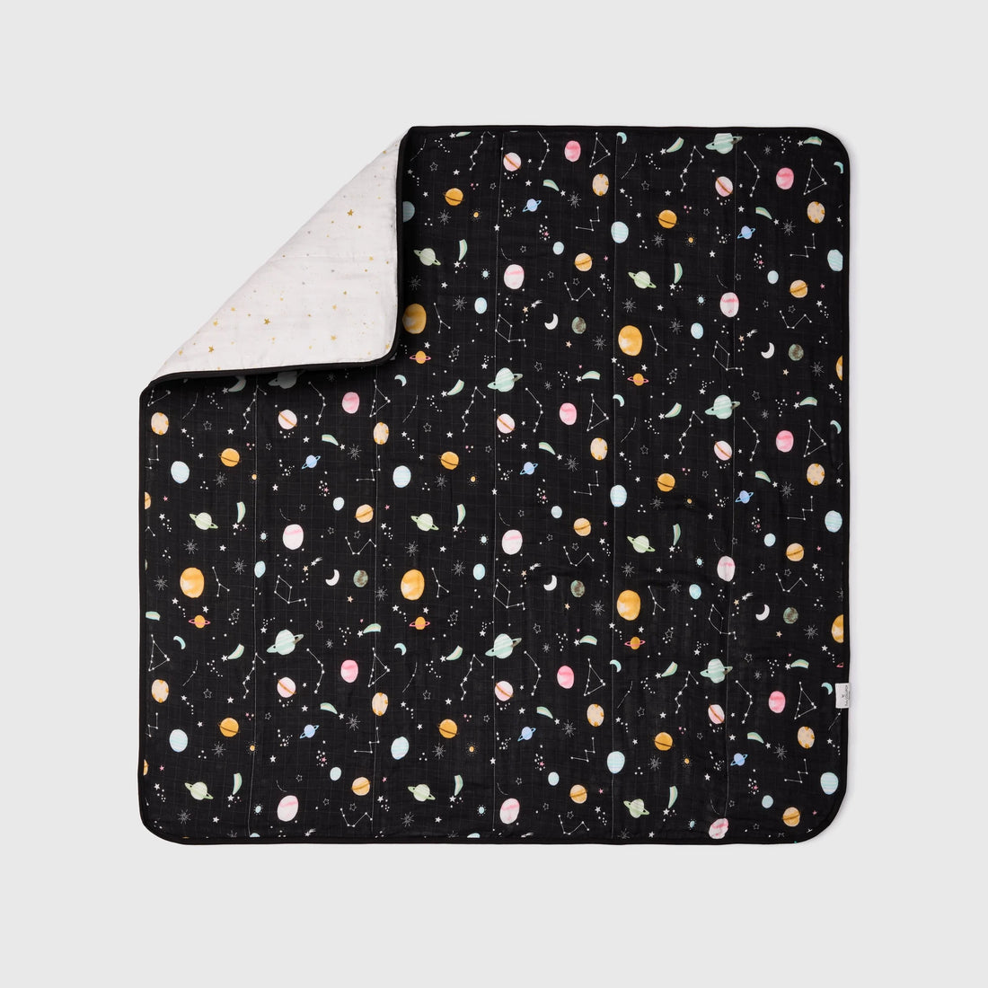 Loulou Lollipop Baby Muslin Quilt in Tanboocel® Bamboo Viscose - Planets — front product view.