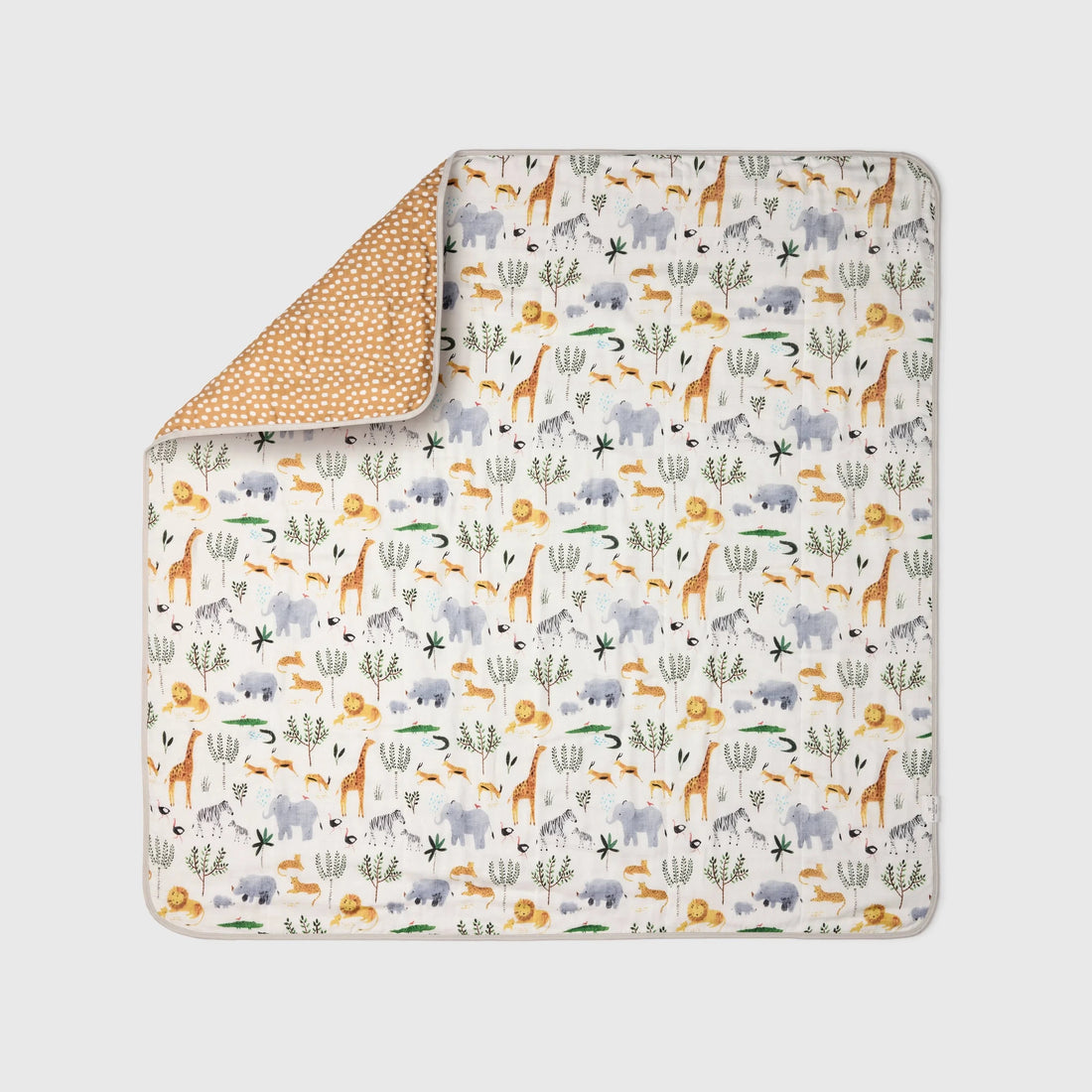 Loulou Lollipop Baby Muslin Quilt in Tanboocel® Bamboo Viscose - Safari Jungle — front product view.
