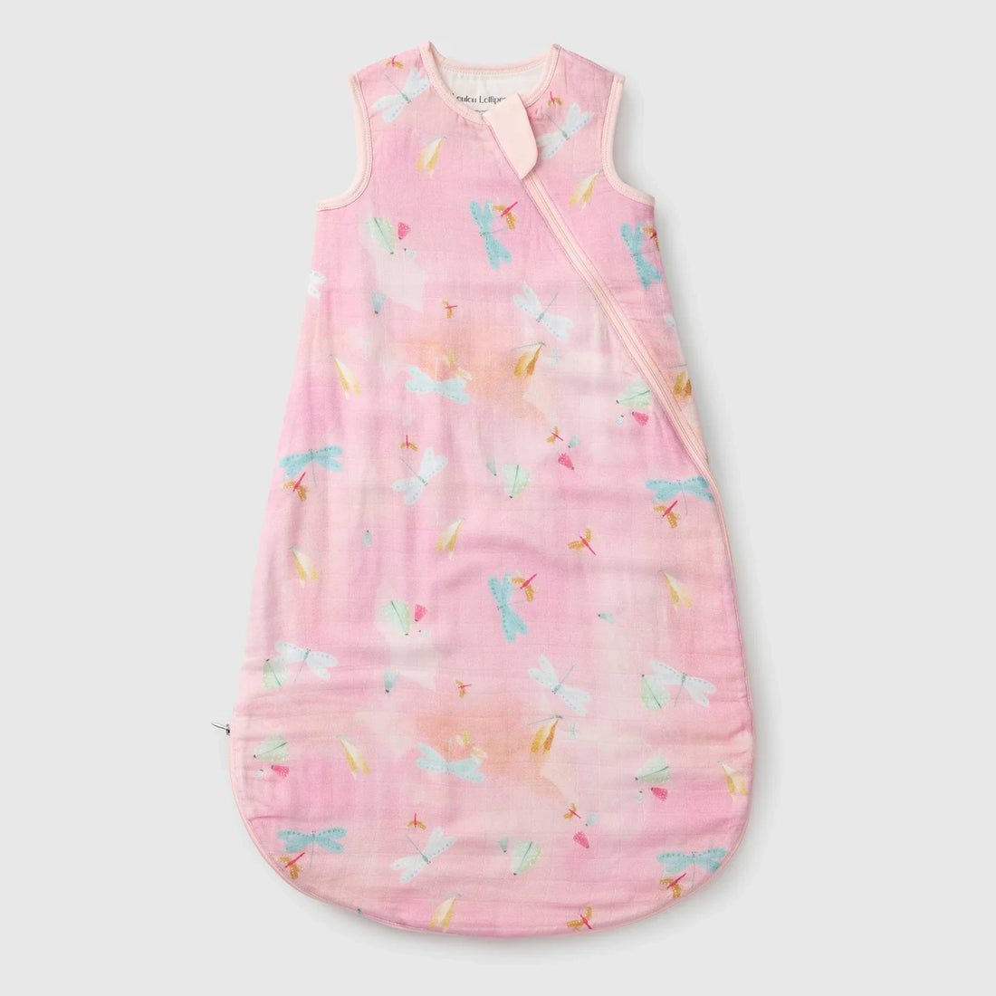 Loulou Lollipop Baby Muslin Sleep Bag 0.5 TOG in Tanboocel® Bamboo Viscose - Dancing Dragonflies — front product view.