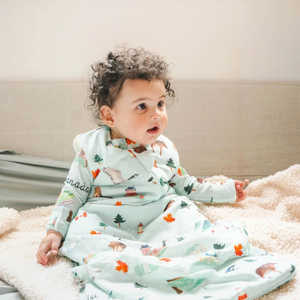 Loulou Lollipop Baby Sleep Bag 1.0 TOG in TENCEL™ Lyocell - Canada — baby wearing the sleep bag at home.