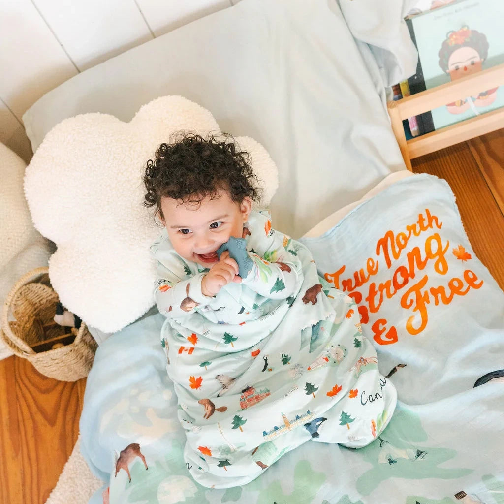 Loulou Lollipop Baby Sleep Bag 1.0 TOG in TENCEL™ Lyocell - Canada — quilt blanket shown in a nursery setting.