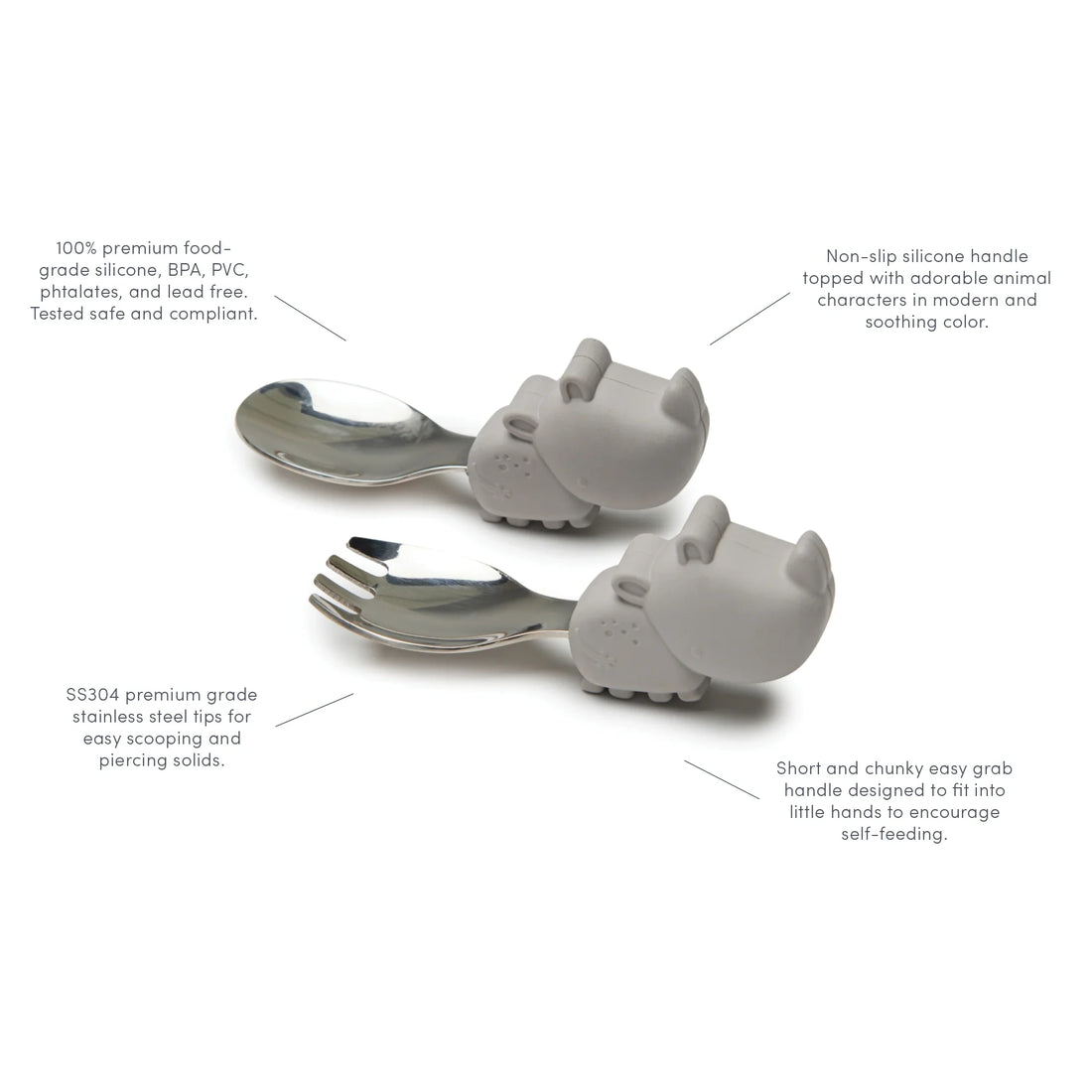 Loulou Lollipop Baby Utensils Set - Bailey Bunny — product view with feature callouts.