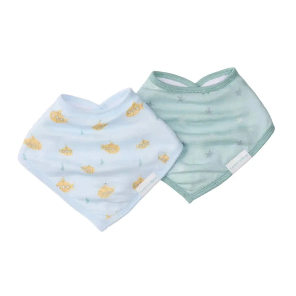Loulou Lollipop Bandana Bib Set with two pastel blue/green cotton bibs-perfect for catching spills during feeding.