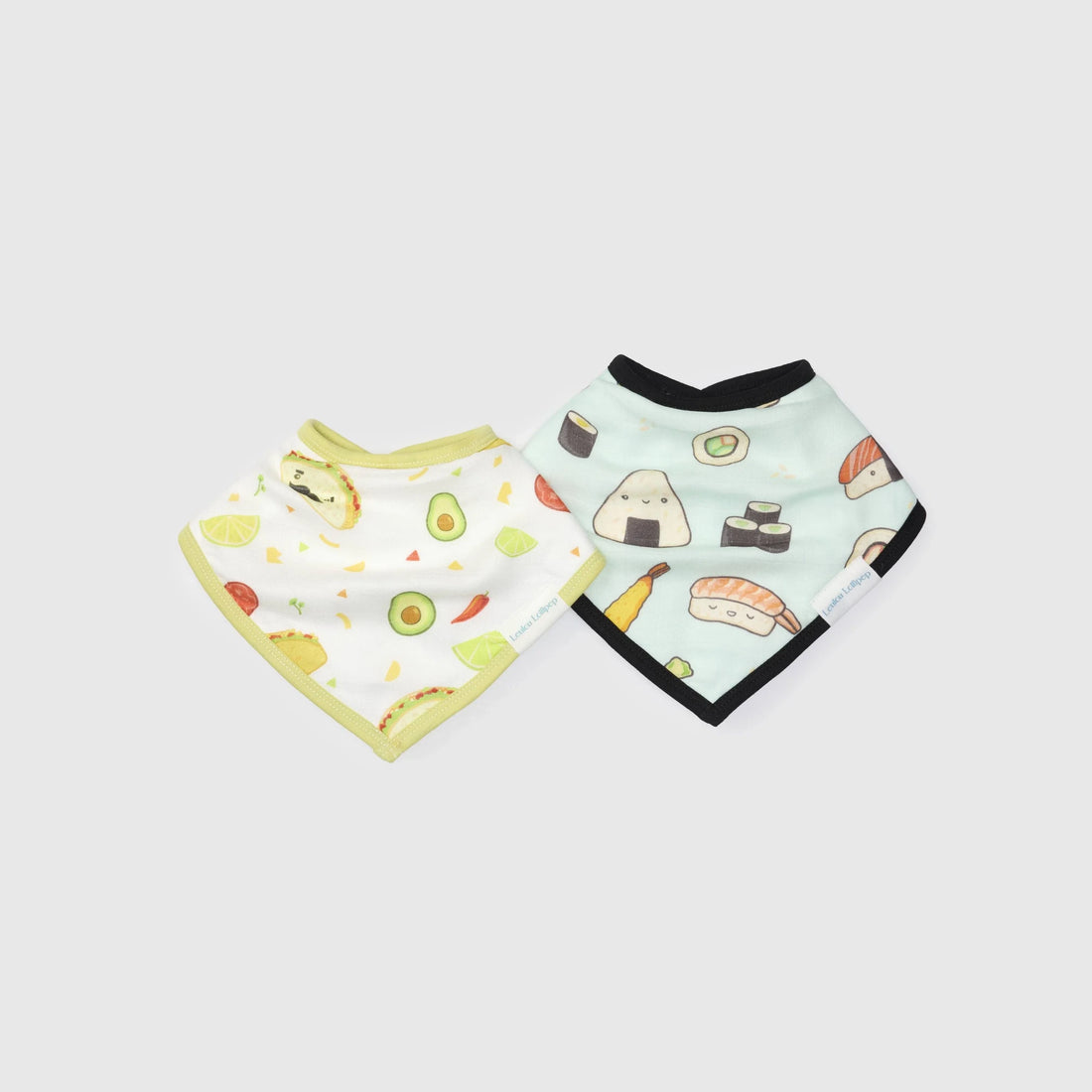 Loulou Lollipop Bandana Bib Set - 2 Pack - Sushi/Taco — front product view.