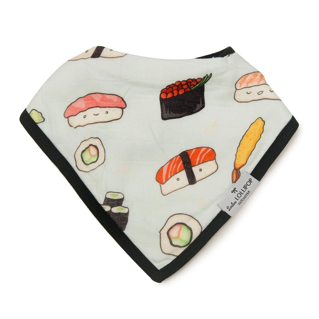 Loulou Lollipop Bandana Bib Set - 2 Pack - Sushi/Taco — product view showing its shape and details.