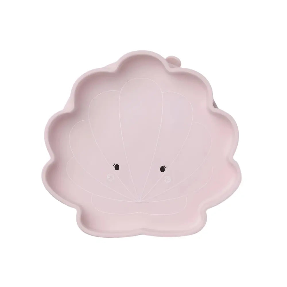 LOULOU LOLLIPOP Born To Be Wild silicone snack plate in pink, shell-shaped with segmented wells.